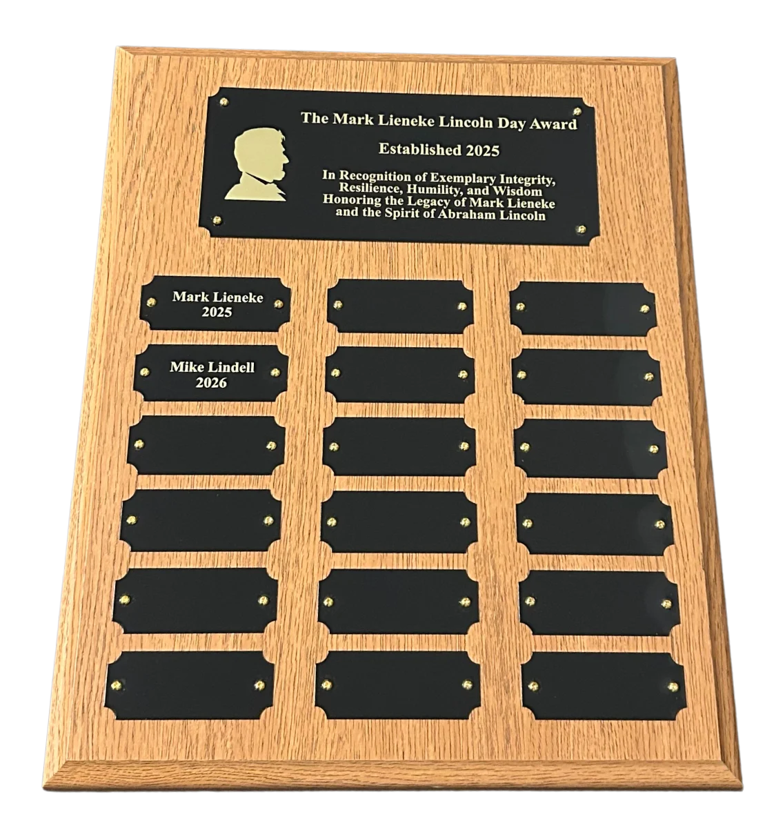 Mark Lieneke Perpetual Plaque Mark Lieneke Lincoln Day Award Perpetual Plaque